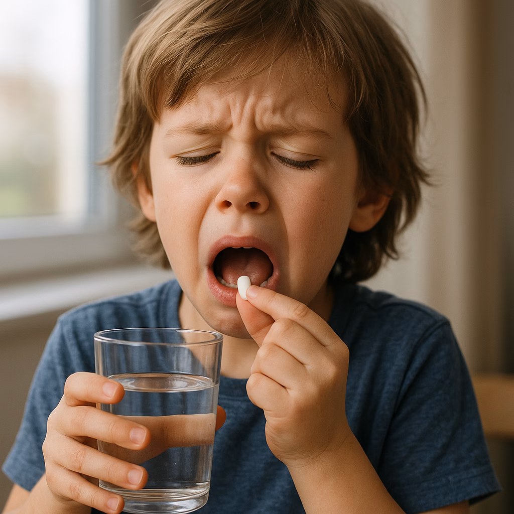 Overcome fear of swallowing boy having trouble swallowing pill